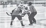  ??  ?? The Jacks ramped up their game in the home-opener Saturday against the Woodstock Navy Vets, despite an uneventful start. Team captain Alex Uttley (left) racked up two goals and two assists over the course of the weekend.