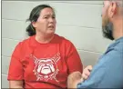  ?? Jeremy stewart ?? New Cedartown softball head coach Jamie Monroe talks with a parent during a meet and greet on Thursday, March 11.