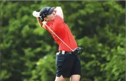  ?? Canadian Press photo ?? Alena Sharp of Canada tees off the 18th hole during the second round of the LPGA Classic at Whistle Bear Golf Club in Cambridge, Ont., on Friday.