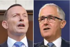  ?? GREG WOOD/AFP/GETTY IMAGES ?? Malcolm Turnbull, right, who officially replaces Tony Abbott as Australia’s prime minister Tuesday, signals a centrist shift for the government.