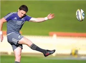  ??  ?? In this August 19, 2016 file photo, New Zealand’s Beauden Barrett practices his kicking Photo: AP