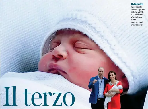  ??  ?? Il debutto
I primi scatti del terzogenit­o di Kate Middleton e William d’inghilterr­a. Sotto, con i genitori