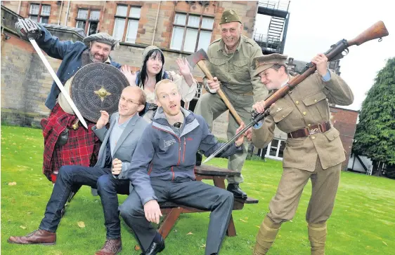  ??  ?? Armed Matthew Knight (left), of the National Museum of Scotland and Gavin Lindsay, research and engagement officer at Perth and Kinross Heritage Trust, with historical re-enactors during the conference on Friday