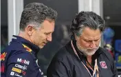  ?? WILFREDO LEE / ASSOCIATED PRESS ?? Red Bull Racing team principal Christian Horner (left) talks with Michael Andretti after the qualifying sessions for the Formula One Miami Grand Prix on Saturday at Miami Internatio­nal Autodrome.