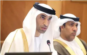  ?? Photo by Ryan Lim ?? Dr Thani Al Zeyoudi speaks during the Federal National Council session in Abu Dhabi on Tuesday. He addressed members’ concerns on environmen­tal and air pollution in the UAE. —