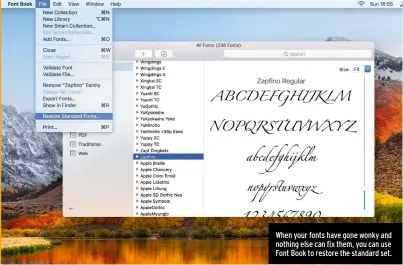  ??  ?? When your fonts have gone wonky and nothing else can fix them, you can use Font Book to restore the standard set.