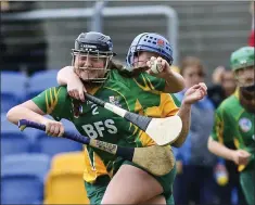  ??  ?? Knockanann­a’s Emily Hadden battles with Donard’s Mary Whelan.