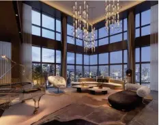 ?? STUDIO iF ?? Rendering of the formal living room on the 53rd floor with a 270-degree view of the skyline