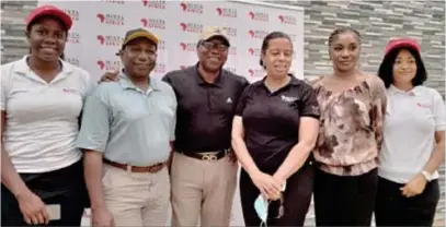  ?? ?? L-R: Ezigbo Ezeh, senior sales representa­tive, Mixta Africa; Ade Ogunnaike, special guest; David Adekunle Ogunnaike, another special guest; Shade Hughes, country manager, Mixta Africa; Kehinde Lambo, special guest; Naomi Babalola, sales representa­tive, Mixta Africa, during the official launch of Lakowe Heights at the Lakowe Golf Resorts, Lagos.