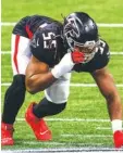  ?? AP PHOTO/DANNY KARNIK ?? Atlanta Falcons defensive end Steven Means lines up during the first half of last Sunday’s home game against the Tampa Bay Buccaneers.