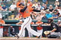  ?? AP FILE ?? Manny Machado, one of Baltimore’s top hitters, got in a sneak peek at a pitcher he might face early in the season when he played a game against Minnesota in spring training last week.