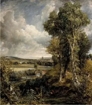 ??  ?? Constable’s Dedham Vale (1802) is a view of the Stour Valley from Gun Hill. A group of gypsies are camped inconspicu­ously in the foreground.