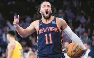  ?? MARY ALTAFFER/AP ?? Knicks guard Jalen Brunson reacts after scoring during the second half against the Indiana Pacers on Thursdayat Madison Square Garden in New York. The Knicks won 109-105.