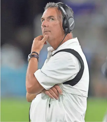  ?? BOB SELF/FLORIDA TIMES-UNION ?? Urban Meyer’s Jacksonvil­le Jaguars lost their season opener 37-21 to the Houston Texans.