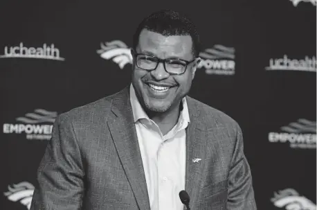  ??  ?? Steve Atwater speaks during a news conference Thursday just days after his Hall of Fame election.