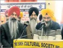  ?? SIKHS FOR JUSTICE ?? Members of some American gurdwara management­s announced a ban on Indian officials in New York in January.