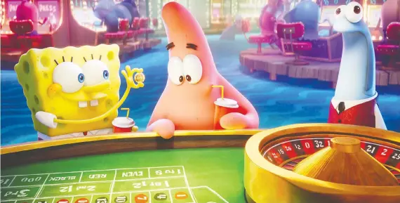  ?? PHOTOS: PARAMOUNT ANIMATION ?? Spongebob (voiced by Tom Kenny) and Patrick (voiced by Bill Fagerbakke) go to, of course, Atlantic City in The Spongebob Movie: Sponge on the Run.