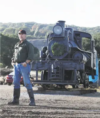  ?? Photos by Lea Suzuki / The Chronicle ?? Fred Runner of Friends of No. 9 with historic Engine No. 9, last survivor of the Mt. Tamalpais &amp; Muir Woods Railway. His group is working to bring the engine back to Mount Tam.