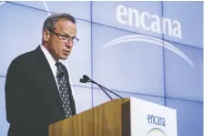  ?? THE CANADIAN PRESS ?? Encana CEO Doug Suttles said that plans to move the company’s headquarte­rs to the U.S. were motivated in part by its underperfo­rmance to its U.s.-based peers. But critics say management should be focused more on reversing the disappoint­ing share price.