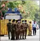  ?? PTI ?? Police officers man a barricade at the entrance to the Sri Lankan parliament in Colombo, Sri Lanka, Tuesday