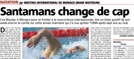  ?? (AFP) ?? Anna Santamans fait partie des dix Français qualifiés pour les Mondiaux. Résultats