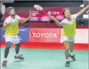  ?? BADMINTONP­HOTO/BWF ?? Chirag Shetty (right) and Satwiksair­aj Rankireddy in action during their men’s doubles semi-finals of the Thailand Open in Bangkok on Saturday.