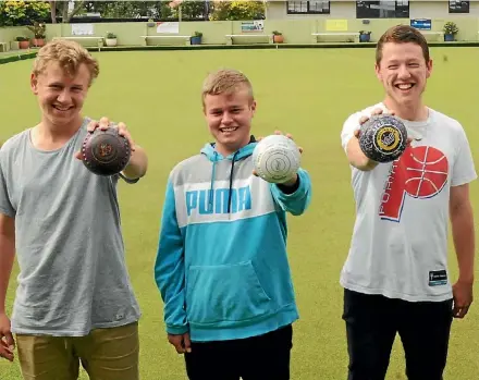  ?? PHOTO: KRIS DANDO ?? From left, Porirua lawn bowlers Finbar McGuigan, Brady Amer, and Seamus Curtin competed at the recent National Open Championsh­ips in Taranaki.