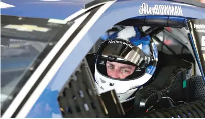  ??  ?? Pole- sitter Alex Bowman prepares for a practice session for the 60th running Sunday of the Daytona 500. | JOHN RAOUX/ AP