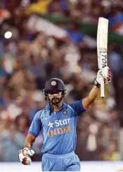  ?? PIC/PTI ?? India’s Kedar Jadhav celebrates his century during the first India-england ODI at MCA stadium in Pune on Sunday