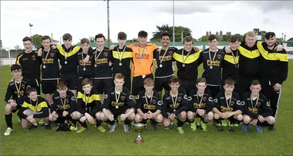  ??  ?? The Avonmore FC side who defeated Greystones to claim the Under-16 Premier Cup at the Carlisle Grounds. Photos: Barbara Flynn