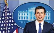  ?? AFP VIA GETTY IMAGES/TNS MANDEL NGAN/ ?? US Transporta­tion Secretary Pete Buttigieg speaks during the daily briefing in the Brady Briefing Room of the White House in Washington, D.C., on Nov. 8.