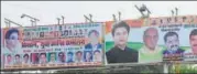  ?? MUJEEB FARUQUI/HT PHOTO ?? Hoardings of the Lahar Kisan Sammelan put up across the city in Gwalior on Sunday.