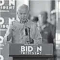  ?? MATTHEW PUTNEY/AP ?? Democratic presidenti­al candidate Joe Biden campaigns Tuesday in Ottumwa, Iowa.