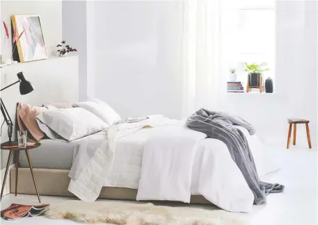  ??  ?? Nestwell by Bed Bath & Beyond is an affordable bed and bath brand that is part of the company's plans for more in-house product. Bedding staples come in versatile neutrals like oyster.