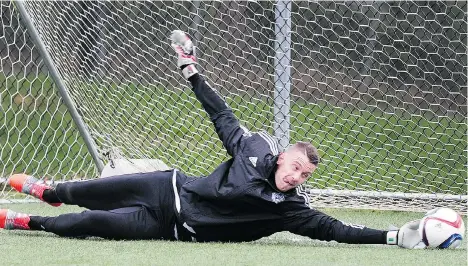  ?? NICK PROCAYLO/PNG FILES ?? Whitecaps goalkeeper Paolo Tornaghi will make his first start for the team on Wednesday in Edmonton, for an Amway championsh­ip match.