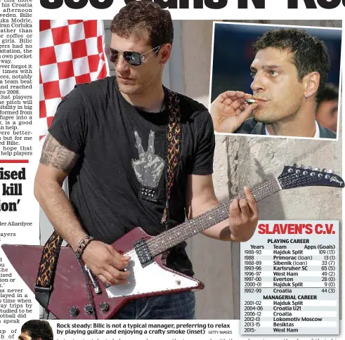  ?? GETTY IMAGES ?? Rock steady: Bilic is not a typical manager, preferring to relax by playing guitar and enjoying a crafty smoke (inset)