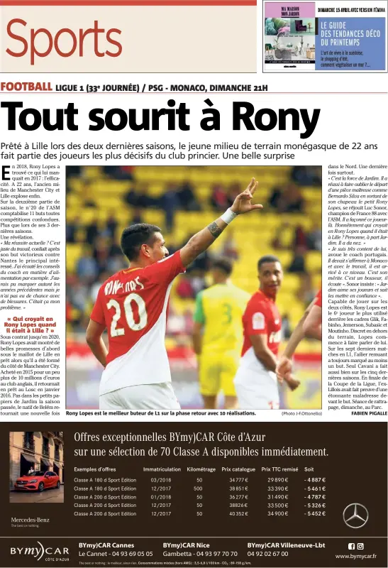  ?? (Photo J-F.Ottonello) ?? Rony Lopes est le meilleur buteur de L sur la phase retour avec  réalisatio­ns.