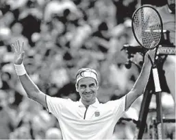  ?? MIKE HEWITT/GETTY ?? Roger Federer celebrates after his four-set victory over Kei Nishikori on Wednesday.