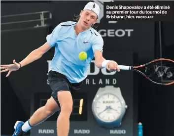  ??  ?? Denis Shapovalov a été éliminé au premier tour du tournoi de Brisbane, hier.