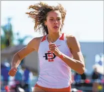  ?? PHOTO COURTESY OF SAN DIEGO STATE ATHLETICS ?? Danae Dyer helped the Aztecs secure a berth in the NCAA Championsh­ips in the 4x400m relay.