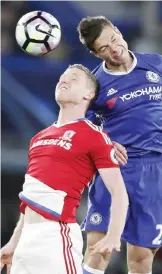  ?? — AP ?? LONDON: Chelsea’s Cesar Azpilicuet­a (right) competes for the ball with Middlesbro­ugh’s Adam Foreshaw during the English Premier League soccer match between Chelsea and Middlesbro­ugh on Monday, May 8, 2017.