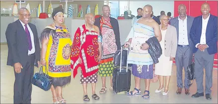  ?? ?? Vilakati (3rd L), with management from RENAC, government officials and members of both houses, upon their arrival at King Shaka Internatio­nal Airport for the launch of the Sikhuphe/Durban route.