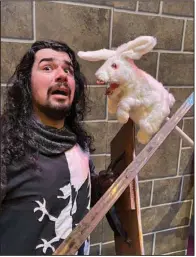  ?? (Special to the Democrat-Gazette/Zachary Rhodes) ?? Sir Lancelot (Adrian Hinojosa) encounters a rambunctio­us rodent in “Monty Python’s Spamalot” at Wildwood Park for the Arts in west Little Rock.