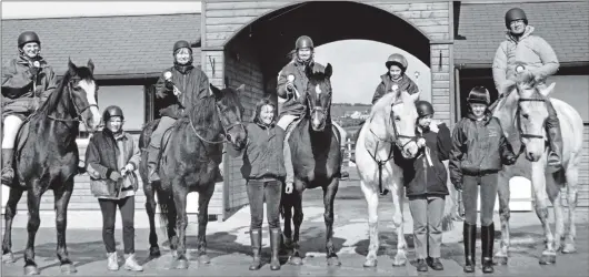  ?? B13twe01 ?? Last Friday was ‘Take a friend riding day’ and pictured here at Cairnhouse Riding Centre are just some regular riders with their non riding friends. They are: Lillian Tod, Joan Cook, Jess, Dave, Cara and Gill McClelland, Eilidh Struthers and Hannah...