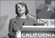  ?? AP/DENIS POROY ?? Sen. Dianne Feinstein, D-Calif., speaks at the state Democratic Party’s annual convention Saturday in San Diego.
