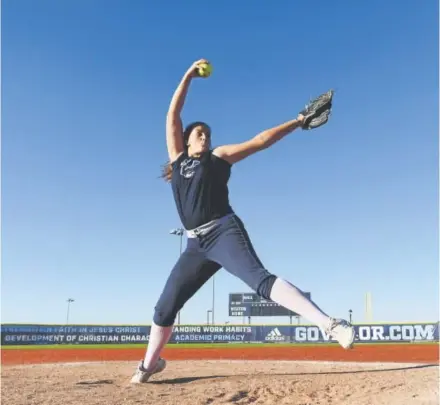  ?? John Leyba, The Denver Post ?? Ali Kilponen has pitched every inning of every game played by the Valor Christian softball team this season. “I know I’ve prepared myself to throw as much as I have this season,” she says, “and I always want the ball.”