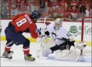  ?? NICK WASS — THE ASSOCIATED PRESS FILE ?? In this May 13, 2009photo, Pittsburgh Penguins goalie Marc-Andre Fleury (29) makes a save on Washington Capitals left wing Alex Ovechkin (8), from Russia, during the first period of Game 7of an NHL hockey second-round playoff series in Washington.