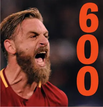  ?? OMEGA/LIVERANI/IPP ?? Daniele De Rossi, 35 anni, centrocamp­ista della RomaA destra tre momenti ACTIVA topici della carriera ● 1 Il suo primo gol in A, nel 2003● 2 Nel 2001, anno di esordio in Champions ● 3 Nel 2015 contro l’Empoli