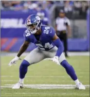  ?? JULIO CORTEZ - THE ASSOCIATED PRESS ?? File- This Aug. 11, 2017, file photo shows New York Giants cornerback Eli Apple (24) waiting for the snap during the first quarter of an NFL football game in East Rutherford, N.J. A day after Pro Bowl safety Landon Collins referred to him as a cancer,...