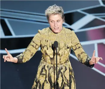  ?? CHRIS PIZZELLO/THE ASSOCIATED PRESS ?? The average person doesn’t know who the 2018 Oscar winners (such as best actress Frances McDormand) are, which may be a factor in the drop in ratings, writes David Bauder.